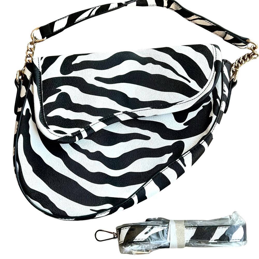 Public Desire The Fox Zebra Saddle Shoulder Bag Vegan Leather Y2K NWOT